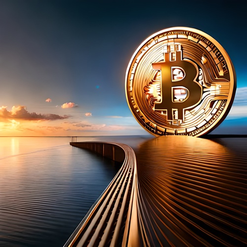 Eine riesige Bitcoin-Münze auf dem Wasser