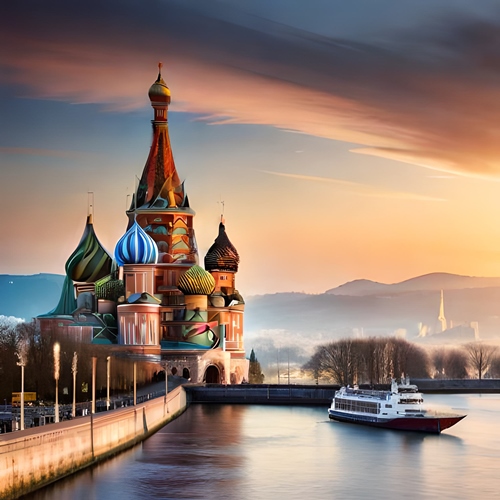Eine russische Kathedrale an einem Fluss