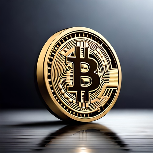 Eine virtuelle Bitcoin-Münze auf grauem Hintergrund